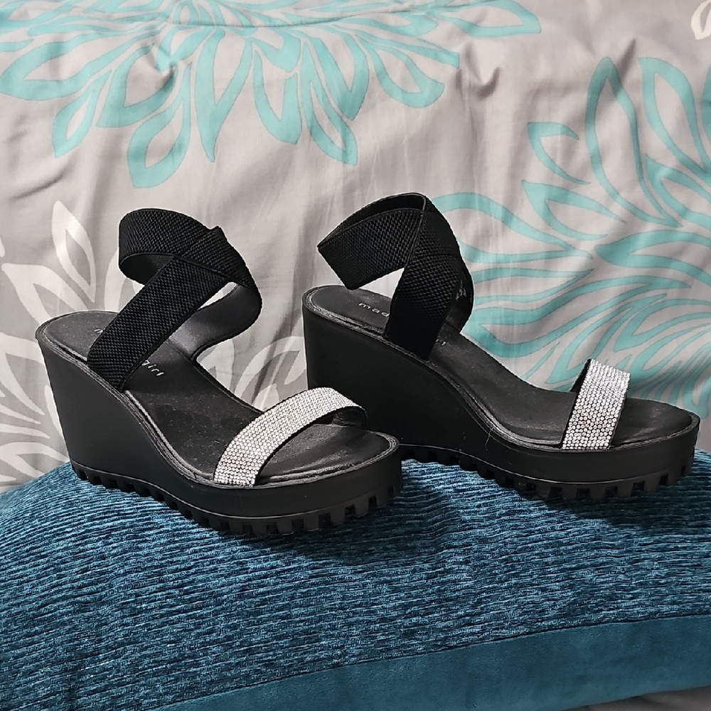 Madden Girl Black Wedges with Silver Strap